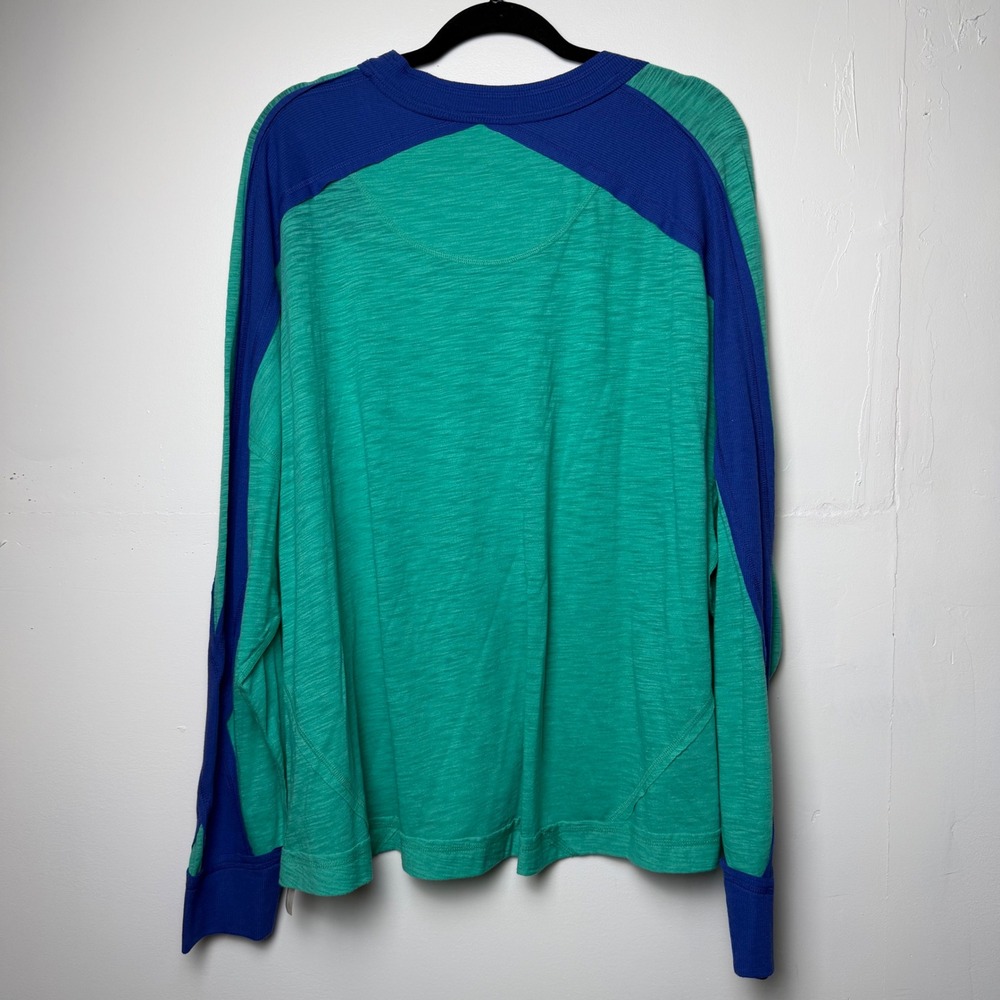 Free People With Tag Colorblock Long Sleeve Top Green Blue Knit Crew Neck Sz L - Picture 5 of 9